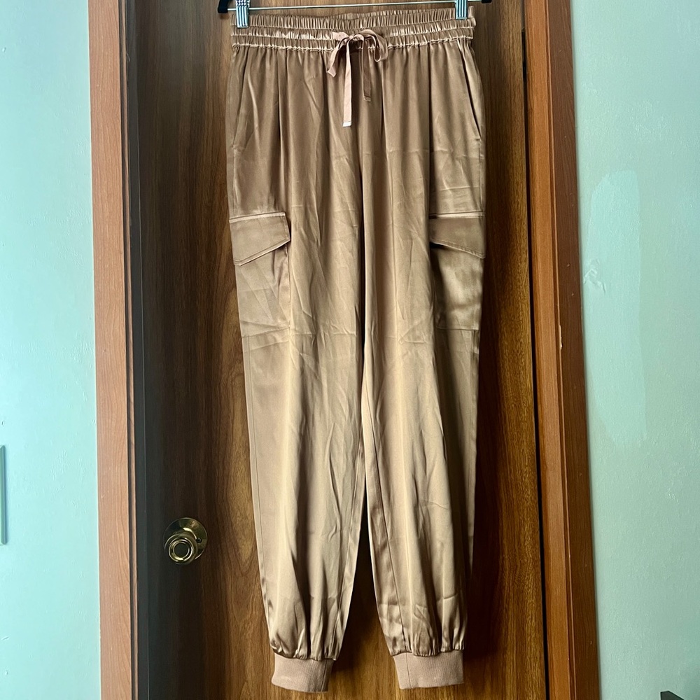 CAMI NYC “Elsie” Brown Silk Jogger Pants, size S